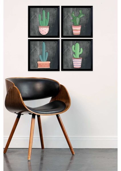 Çerçeve Görünümlü 4 Lü Renkli Kaktüs Tablo Seti modelleri