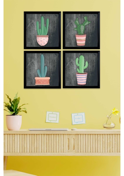 Çerçeve Görünümlü 4 Lü Renkli Kaktüs Tablo Seti fırsatları