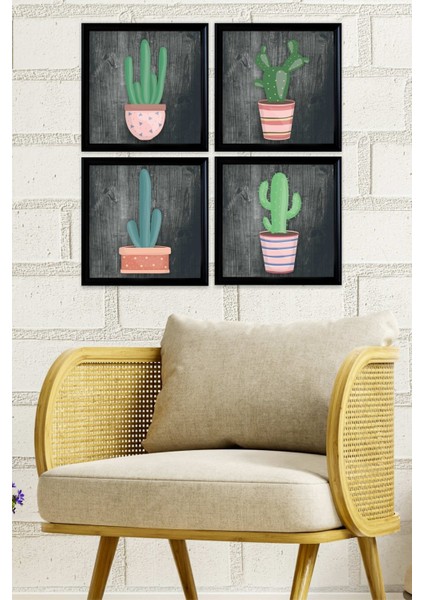 Çerçeve Görünümlü 4 Lü Renkli Kaktüs Tablo Seti indirimleri
