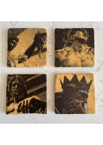 Taş Bardak Altlığı Stone Coasters - 4 Lü Set Mitoloji Temalı