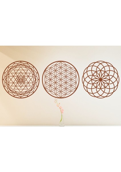 Kahverengi3'lü Kutsal Geometri, Sri Yantra ve Torus Ahşap Dekoratif Tablo fiyatları