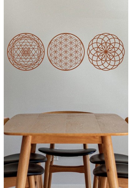Kahverengi3'lü Kutsal Geometri, Sri Yantra ve Torus Ahşap Dekoratif Tablo indirimleri
