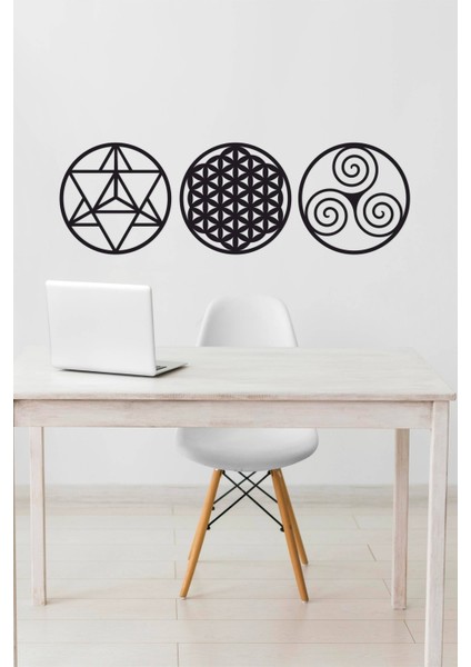 Kutsal Geometri 3'l Ü Set Merkaba, Yaşam Çiçeği ve Triskele Duvar Dekoru, Tablo fırsatları