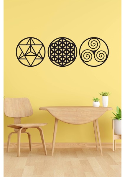 Kutsal Geometri 3'l Ü Set Merkaba, Yaşam Çiçeği ve Triskele Duvar Dekoru, Tablo indirimleri