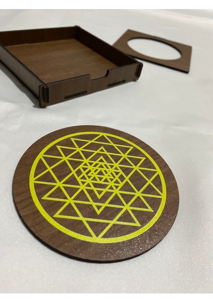 Kutsal Geometri (Yaşam Çiçeği - Sri Yantra - Torus - Metatron) 4'lü Set Ahşap Bardak Altlığı