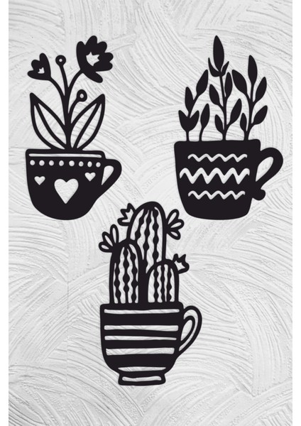 30 cm 3’lü Kaktüs Set Duvar Dekoru-Süsü, Ahşap Dekoratif Tablo