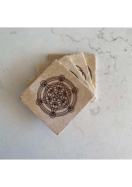 Taş Bardak Altlığı Stone Coasters - 4 Lü Set Yaşam Çiçeği, Lotus, Sri Yantra, Metatron fırsatları