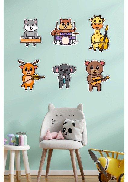Müzisyen Hayvanlar Ahşap Çocuk Odası Duvar Dekoru