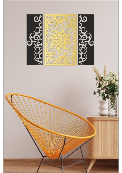 3 Lü Gold/siyah Dekoratif Tablo