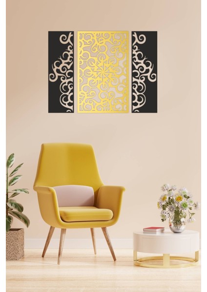 3 Lü Gold/siyah Dekoratif Tablo