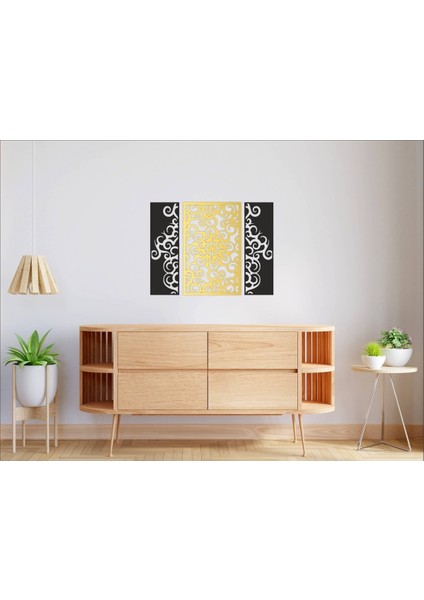 3 Lü Gold/siyah Dekoratif Tablo