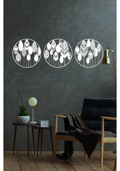 Yaprak Temalı Modern Dekoratif Ahşap 3'lü Tablo, Duvar Dekoru fiyatları