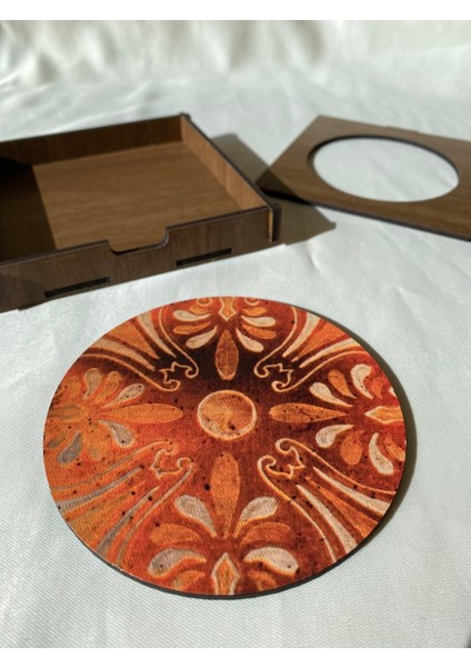 Çini Desenli 4'lü Set Ahşap Bardak Altlığı V1 modelleri