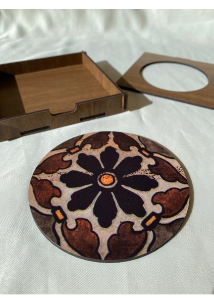 Çini Desenli 4'lü Set Ahşap Bardak Altlığı V1 fırsatları