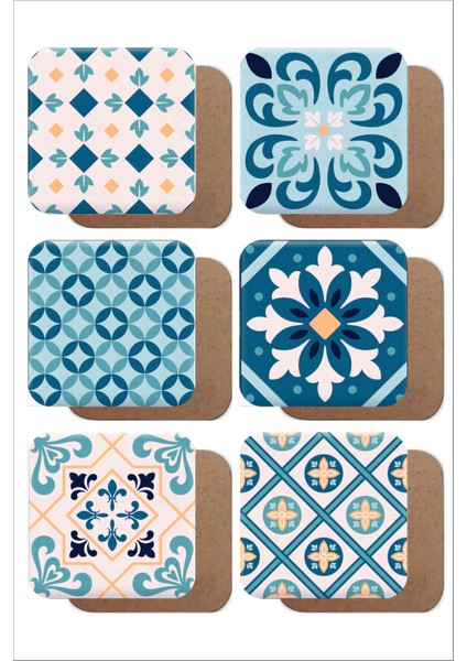 Mandala Temalı Vintage 6'lı Ahşap Bardak Altlığı Seti