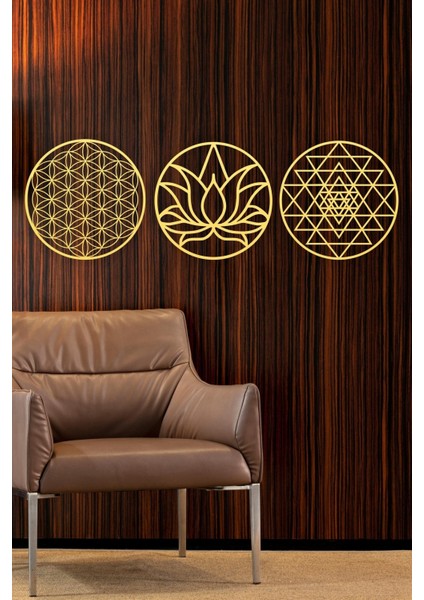 Kutsal Geometri 3'l Ü Set Sri Yantra, Lotus Çiçeği, Yaşam Çiçeği Duvar Dekoru, Tablo