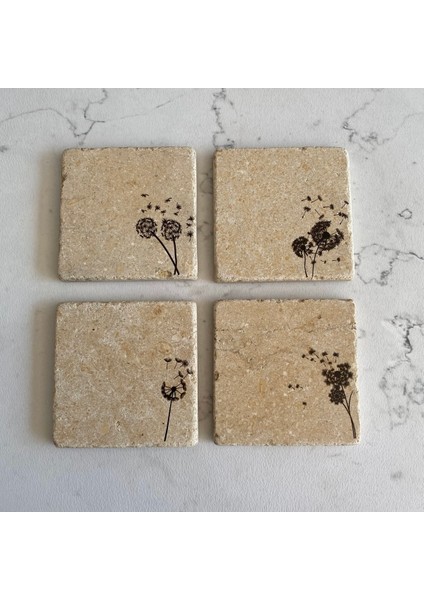 Taş Bardak Altlığı Stone Coasters 4 Lü Set - Hindiba