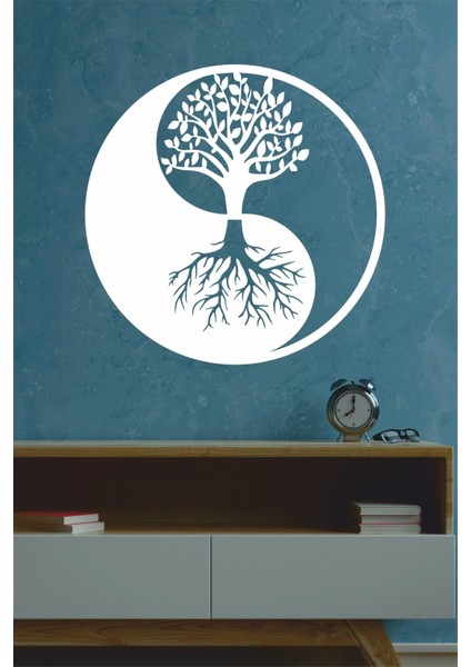 Yin Yang Yaşam Ağacı Duvar Dekoru - Süsü, Ahşap Dekoratif Tablo