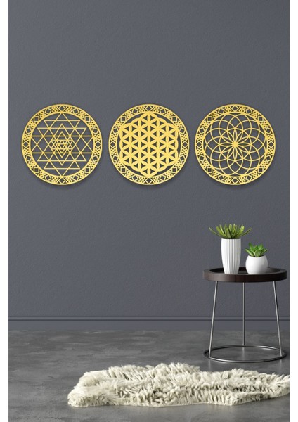 Yaşam Çiçeği, Sri Yantra ve Torus 3'lü Set Duvar Tablosu