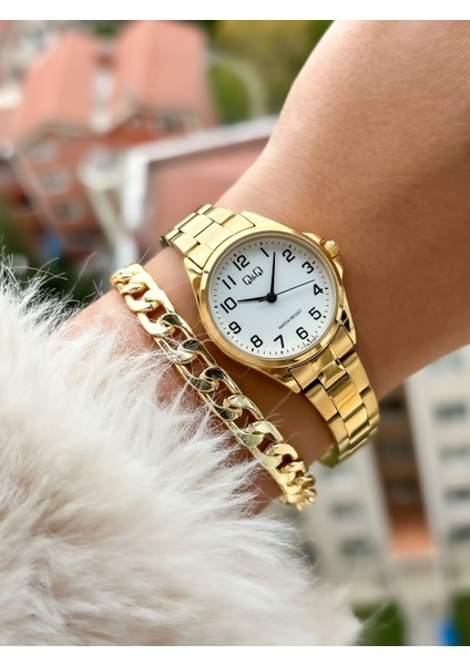 Sarı Renk, Çelik Kordon, Rakamlı Kadın Kol Saati+Bileklik fiyatları
