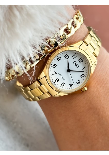 Sarı Renk, Çelik Kordon, Rakamlı Kadın Kol Saati+Bileklik modelleri