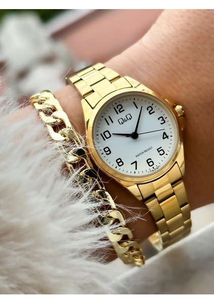 Sarı Renk, Çelik Kordon, Rakamlı Kadın Kol Saati+Bileklik fırsatları
