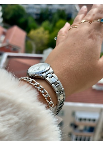 Marka Gümüş Renk, Çelik Kordon, Rakamlı Kadın Kol Saati+Bileklik fırsatları