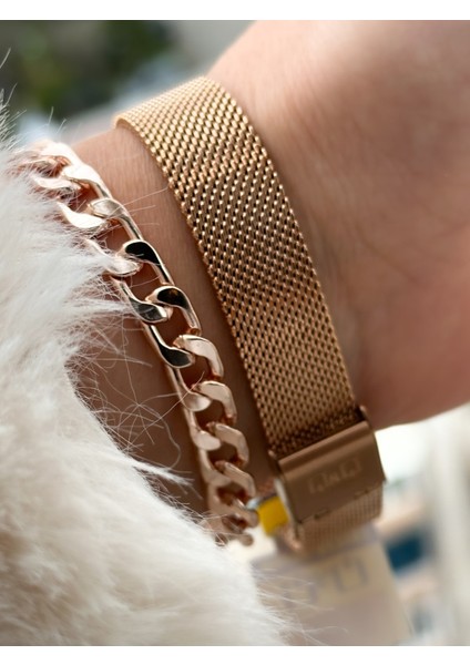 Çelik Kordon, Su Geçirmez, 2 Yıl Garantili Rose Renk Kadın Kol Saati+Bileklik indirimleri