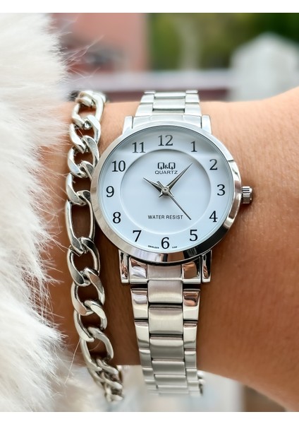 Marka Gümüş Renk, Çelik Kordon, Rakamlı Kadın Kol Saati+Bileklik