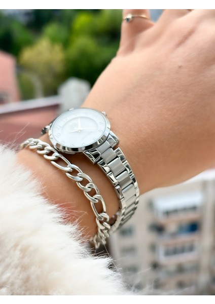 Marka Gümüş Renk, Çelik Kordon, Rakamlı Kadın Kol Saati+Bileklik indirimleri