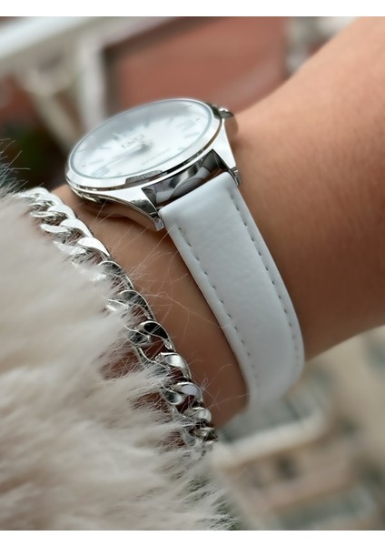 Marka Beyaz Deri Kordon Kadın Kol Saati+Bileklik indirimleri