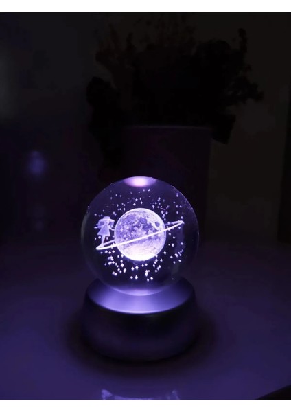 Renk Değiştiren Çok Renkli Satürn Küre Sevgili Anne Arkadaşa Hediye 3D Işıklı Ledli Cam Küre