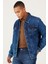 Erkek Lacivert Standart Fit Normal Kesim %100 Pamuk Denim Jean Ceket 2