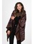 Kapşonlu Oversize Düğmeli Içi Kahverengi Peluş Kadife Mont Wein KK-801 2
