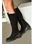 R654047702 Siyah Hakiki Deri Süet Kalın Topuklu Kadın Çizme 3