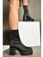 R404300004 Siyah Streç Kumaş Kalın Topuklu Kadın Bot 3