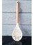 Bambu Saplı Beyaz Çizmez Silikon Kevgir Kepçe Kaşık Makarna Salata Kaşığı Spatula 5'li Servis Set 3