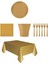 Gold Renk Plastik Tabak, Bardak, Çatal, Peçete ve Tek Kullanımlık Masa Örtüsü Seti 1