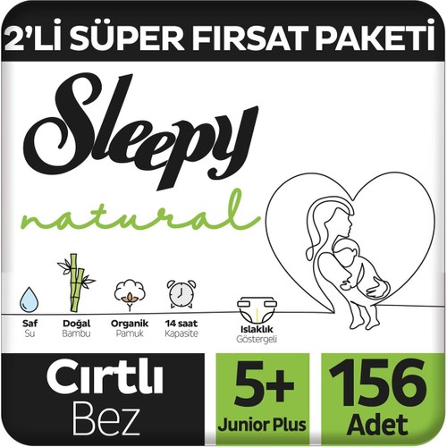 Sleepy Natural 2'li Süper Fırsat Paketi Bebek Bezi 5+ Numara Junior Plus 156 Adet