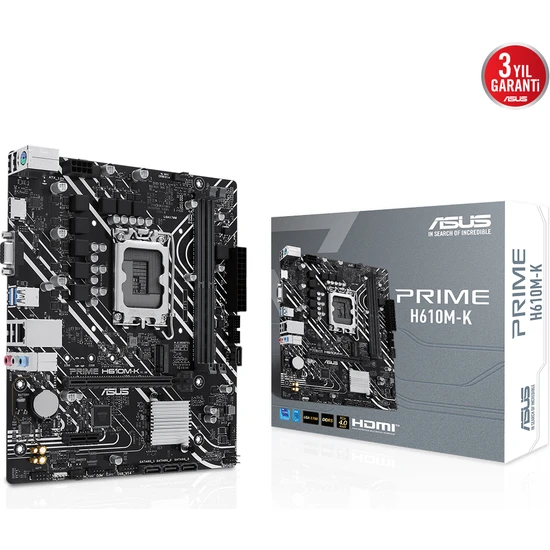 Asus Prıme H610M-K Intel H610 Lga1700 Ddr5 5600 Hdmı Vga M2 Usb3.2 Matx (Prıme H610M-K) Anakart