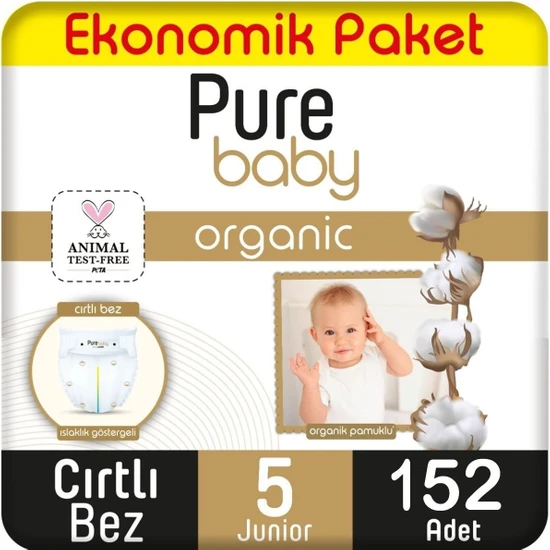 Pure Baby Pamuklu Cırtlı Bez Ekonomik Paket 5 No Junior 152’LI