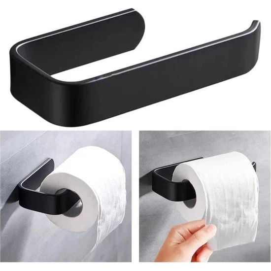 Alper Banyo Yapışkanlı Lüks Tasarım Lamalı Tuvalet Kağıtlığı Siyah