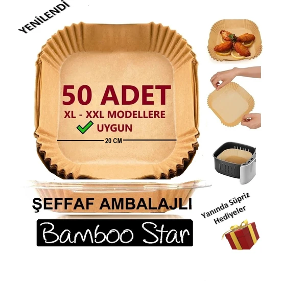 Bamboo Star Airfryer Pişirme Kağıdı Xl-Xxl Büyük Boy 50 Adet Pişirme Kızartma Tavası İçin Uygun 20 cm