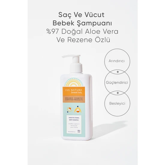 IVA NATURA Organik Bebek Şampuanı Aloe Vera ve Rezene Özlü 350 ML