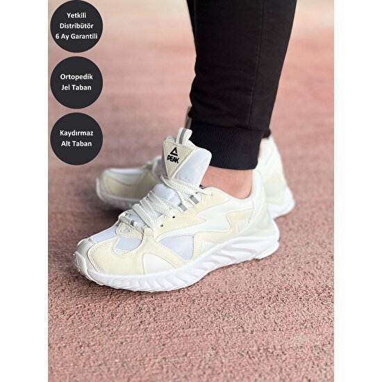 Peak Taichi Amoi Unisex Beyaz Kaymaz Taban Ortopedik Nefes Alabilen Garantili Rahat Hafif Günlük Sneaker Yürüyüş Koşu Spor Ayakkabısı EW0297H