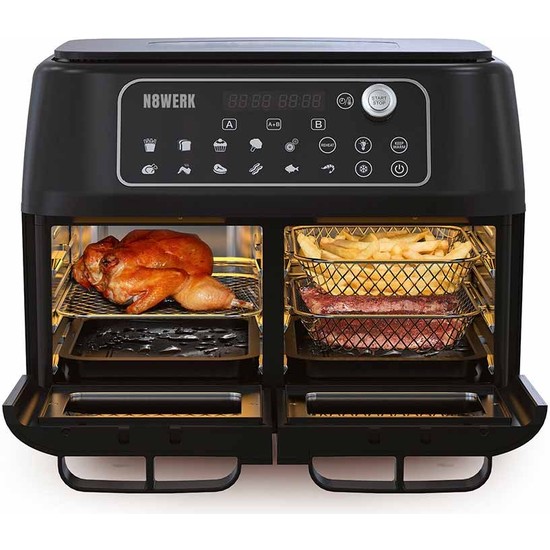 N8WERK Hot Air Fryer Çift Sepetli 11 L Siyah Fiyatı