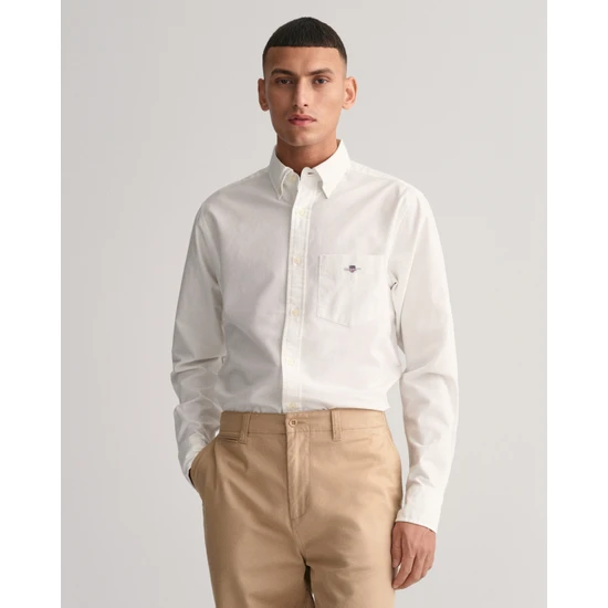 Gant Erkek Beyaz Regular Fit Düğmeli Yaka Oxford Gömlek 3000200.110