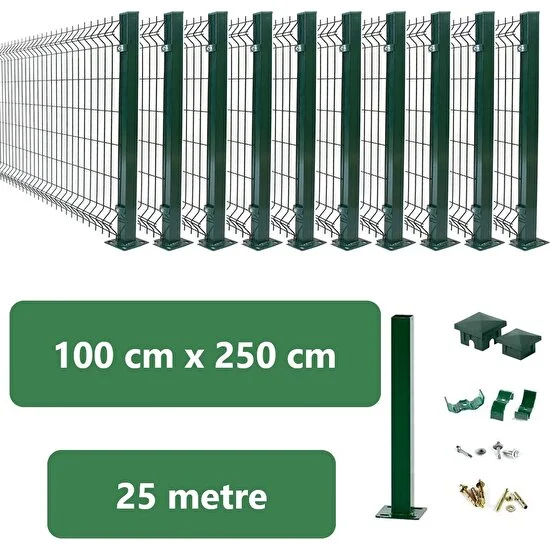 Fence Company 100 Cm x 25 Metre  Panel Çit Takım | Yeşil  (Aksesuarlar Dahil)