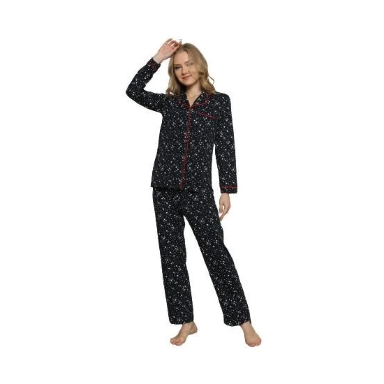 Alimer Kadın Lacivert Kırmızı Mevsimlik Pamuk Pijama Takımı