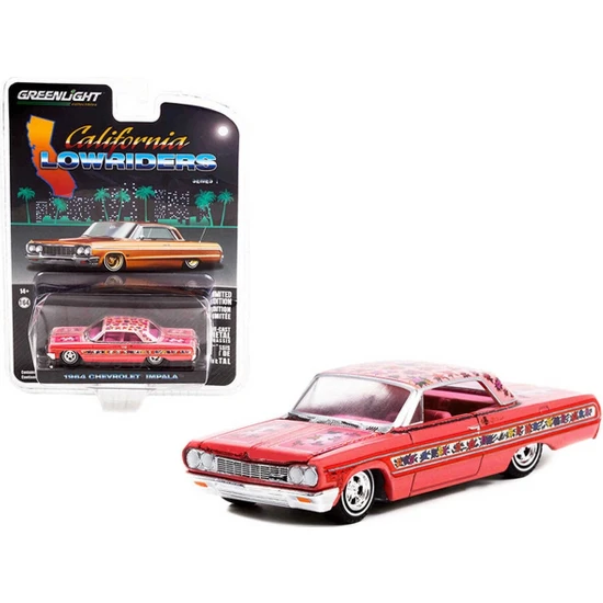 Greenlight 1:64 California Lowriders Series 1 - 1964 Chevrolet Impala Lowrider - Pink With Roses Solid Pack 63010-A